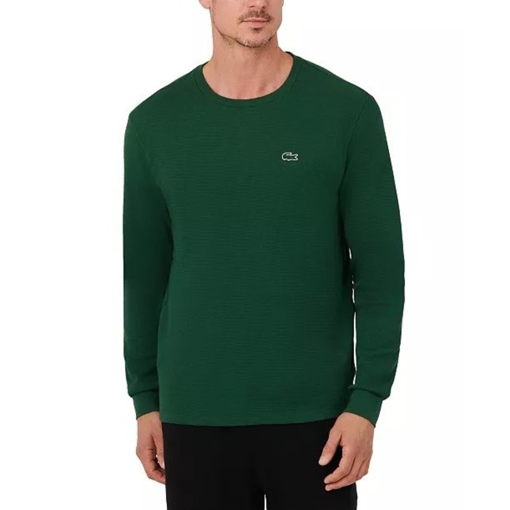 Lacoste Mens Waffle Knit Long Sleeve Sleepwear Shirt Green Size M